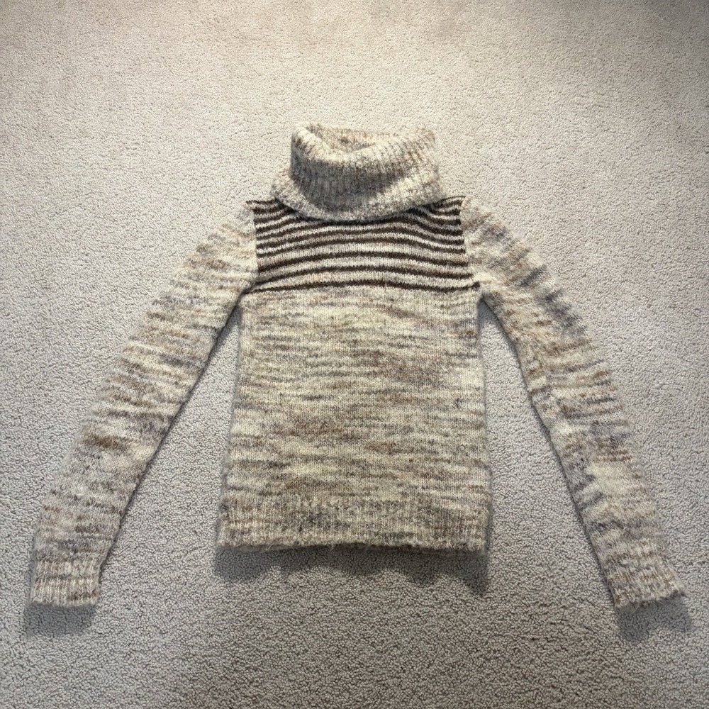 Marella Wool Turtleneck Sweater Women's Small Stripe Brown Tan